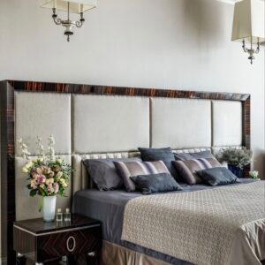 VU Luxe Grand Padded King Bed with Glossy Wooden Frame